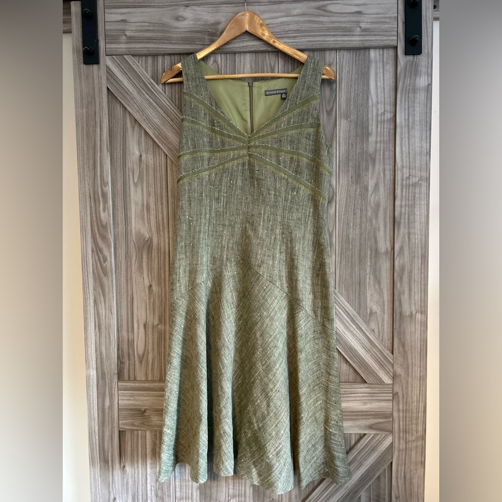Linen & Silk Vintage by Canadian Tristan & Iseut Sage/Moss Green Linen Dress 🌿✨